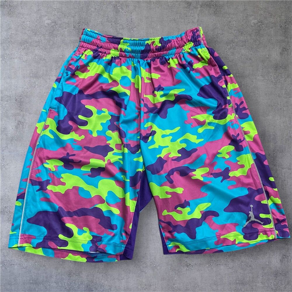 Jordan Athletic Multicolor Camo Drawstring Basketball Shorts Men's Size Medium